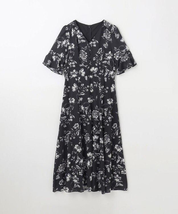 GRACE CONTINENTAL フラワープリントフレアワンピース ブラック