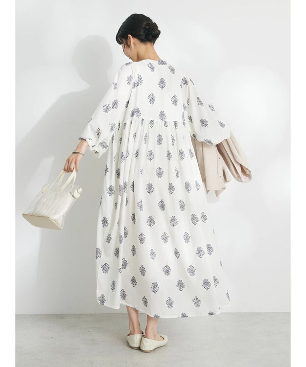CRAFT STANDARD BOUTIQUE インド綿混フラワーモチーフワンピース Ivory