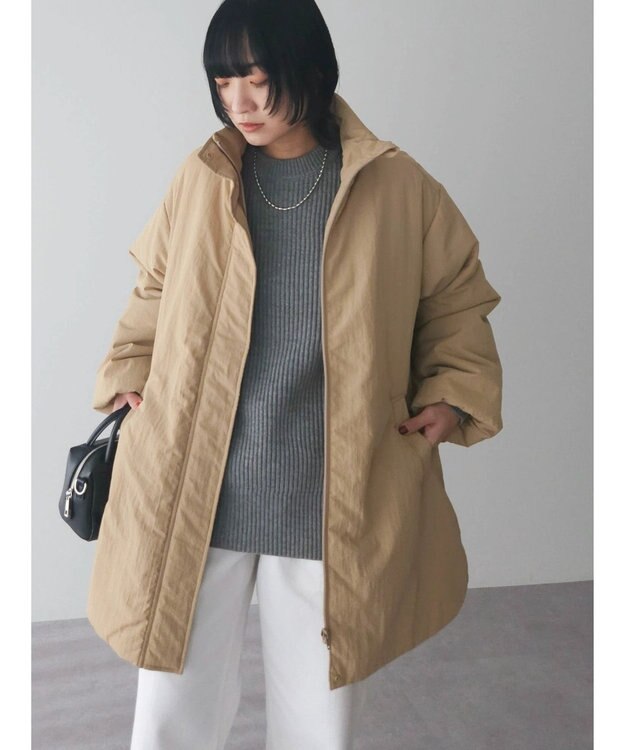 Green Parks 中わたスタンドカラーミドル丈ブルゾン Beige