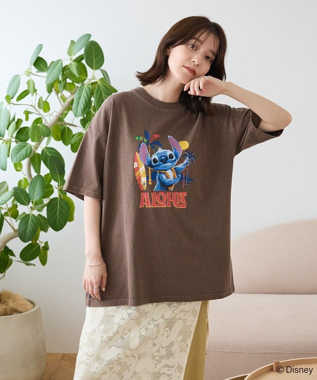 Green Parks スティッチ／ウ゛ィンテージ風ピグメントＴシャツ Brown