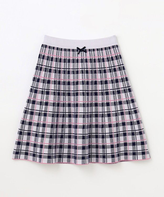 ANY KIDS しあわせタッチ ニット スカート ネイビーチェック