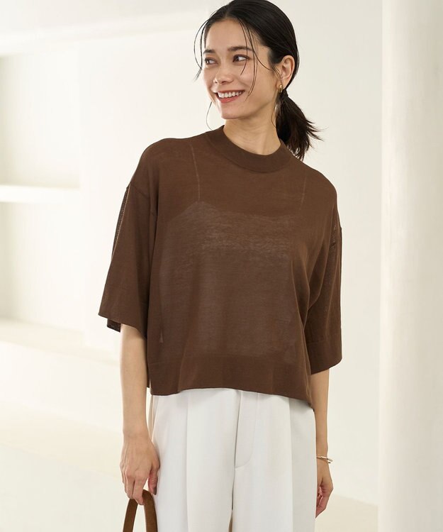 UNFILO L フロスティコットン クロップド プルオーバー ブラウン