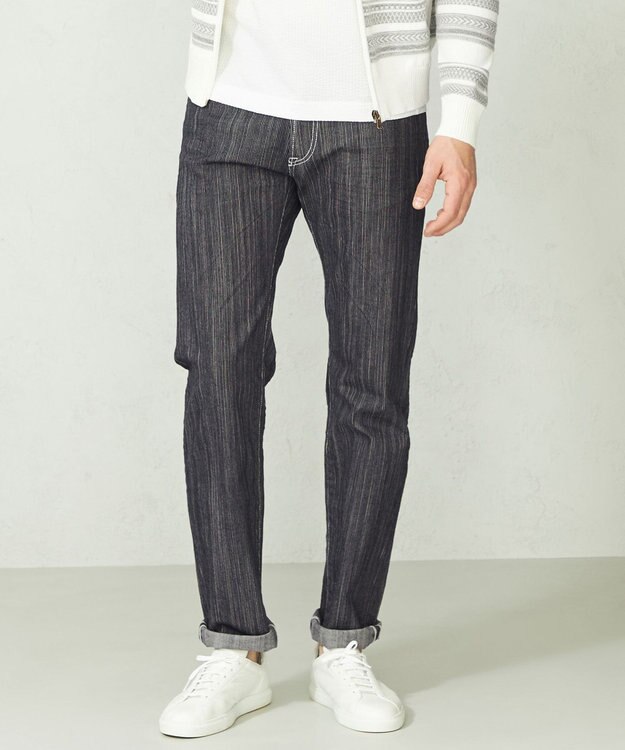 JOSEPH ABBOUD 【サスティナブル】ランダムストライプストレッチデニム ネイビー系1
