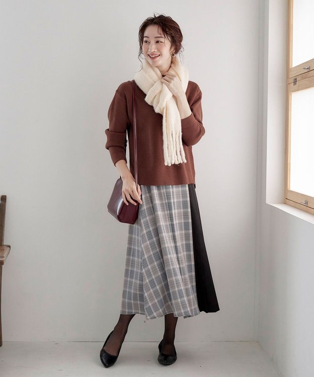 Tiaclasse 【SET UP】幅広いアイテムと相性抜群のニットトップスと女性らしさ溢れるスカートセット ブラウンオレンジ