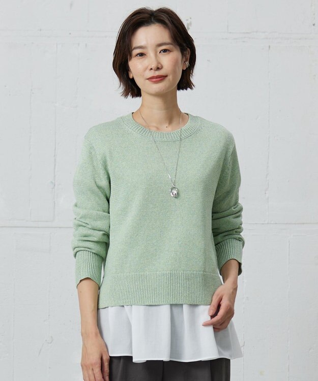 J.PRESS LADIES 【洗える】Reeves  Shine クルーネック ニット グリーン系