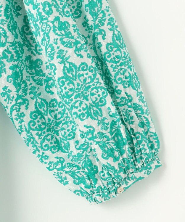 自由区 S ダマスクプリントエンブロイダリー ワンピース グリーン×イエロー刺繍