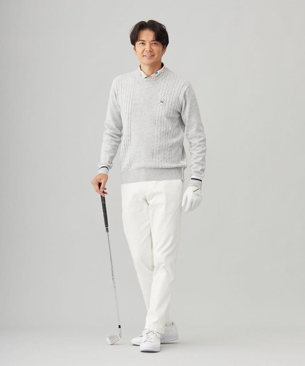 23区GOLF 【MEN】ウールブレンド カラーニット ラウンドから普段のお出かけや、お散歩まで◎ ライトグレー系