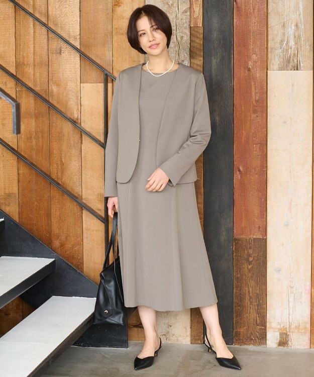 自由区 L 【セットアップ対応・洗える】モクロディ ノーカラージャケット カーキ系