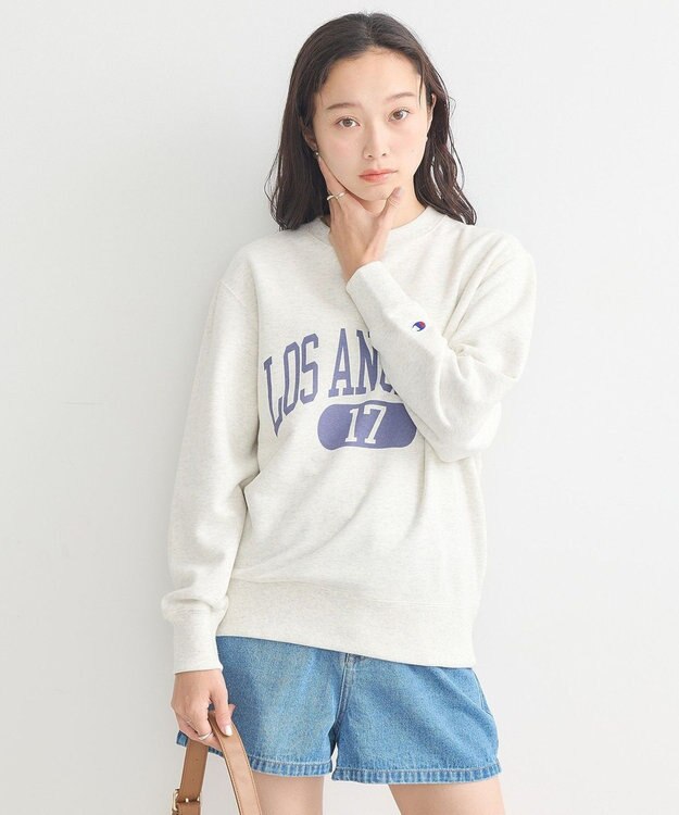 earth music&ecology チャンピオン　ｅｍａｅプリント裏毛プルオーバー Oatmeal