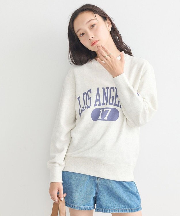 earth music&ecology チャンピオン　ｅｍａｅプリント裏毛プルオーバー Oatmeal