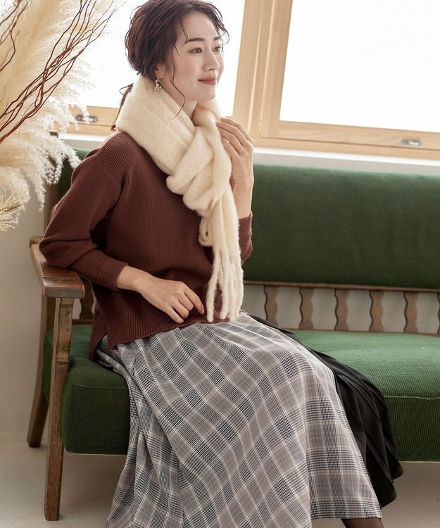 Tiaclasse 【SET UP】幅広いアイテムと相性抜群のニットトップスと女性らしさ溢れるスカートセット ブラウンオレンジ