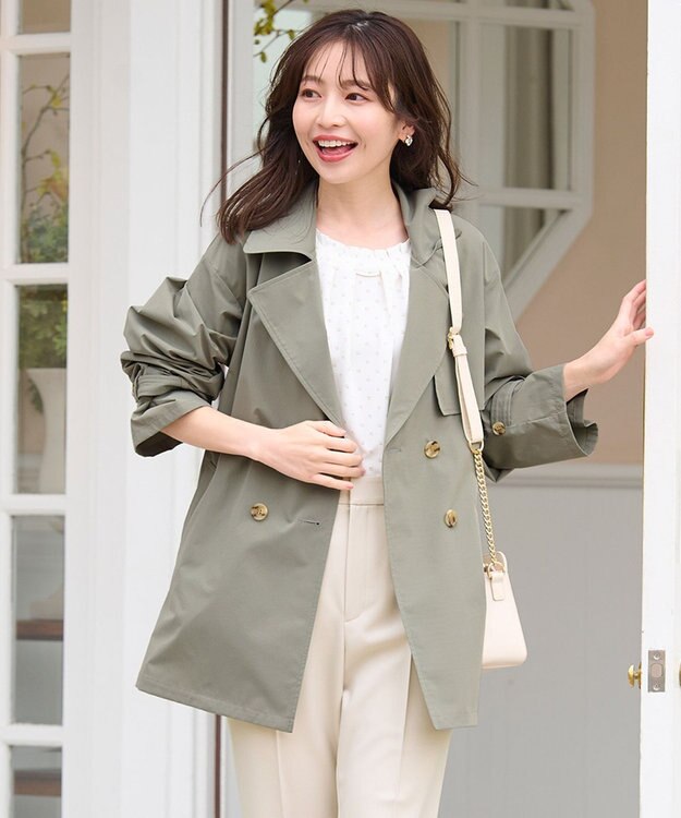 ANY SIS 【洗える】ライトプルーフハーフ トレンチ コート ライトカーキ