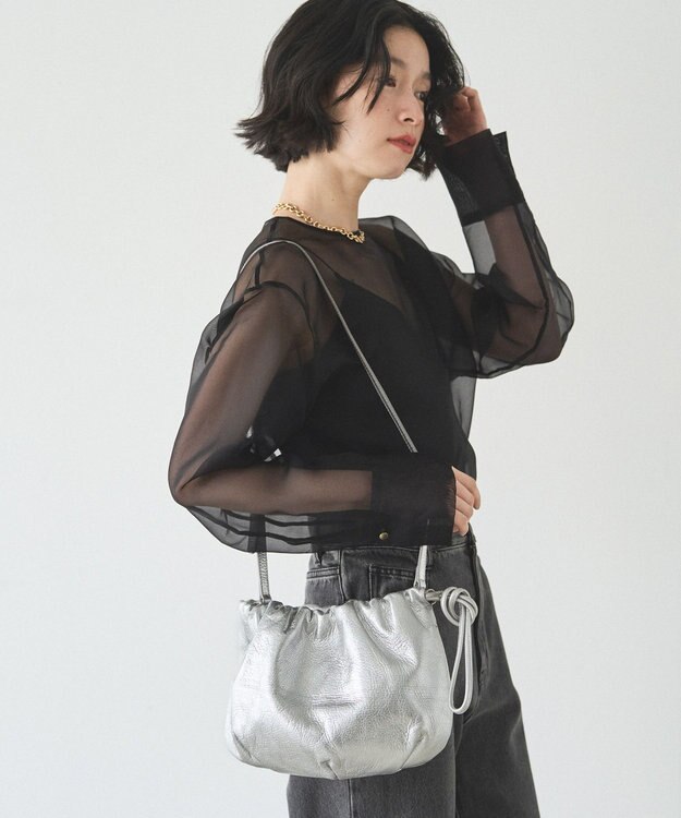 russet レザー巾着4WAYショルダーバッグ(CE-1454) Silver