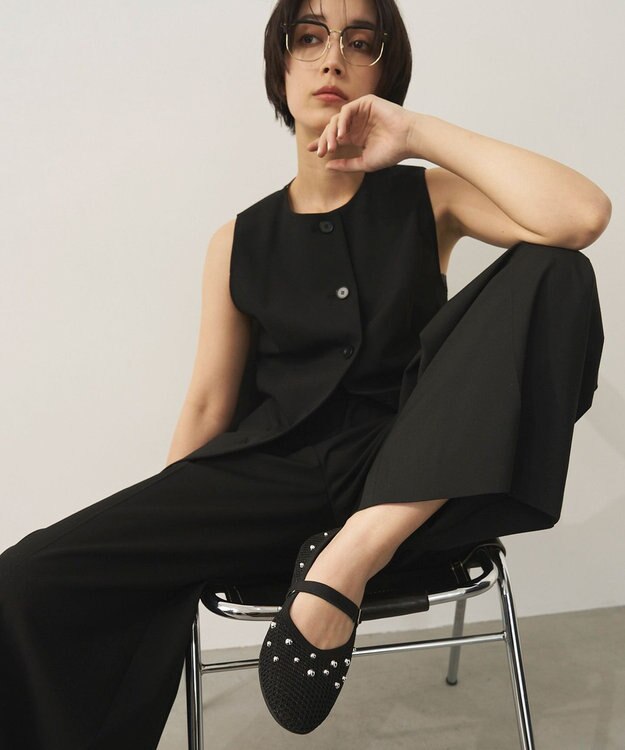 steppi ラウンドメッシュスタッズパンプス ブラック