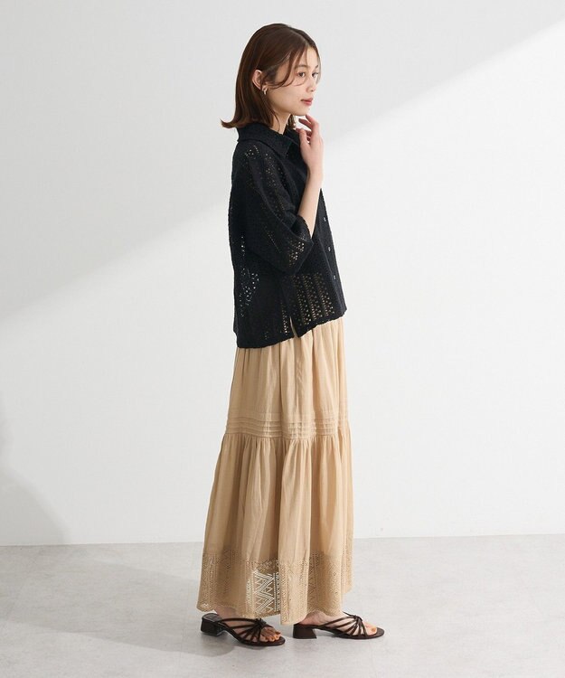 Green Parks インド綿 　衿付きレースシャツ Black