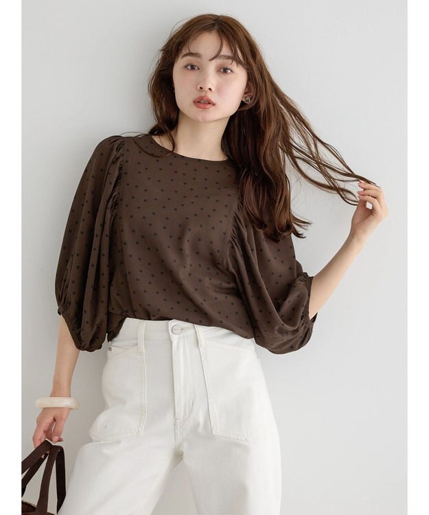 AMERICAN HOLIC ギャザースリーブドットブラウス Brown