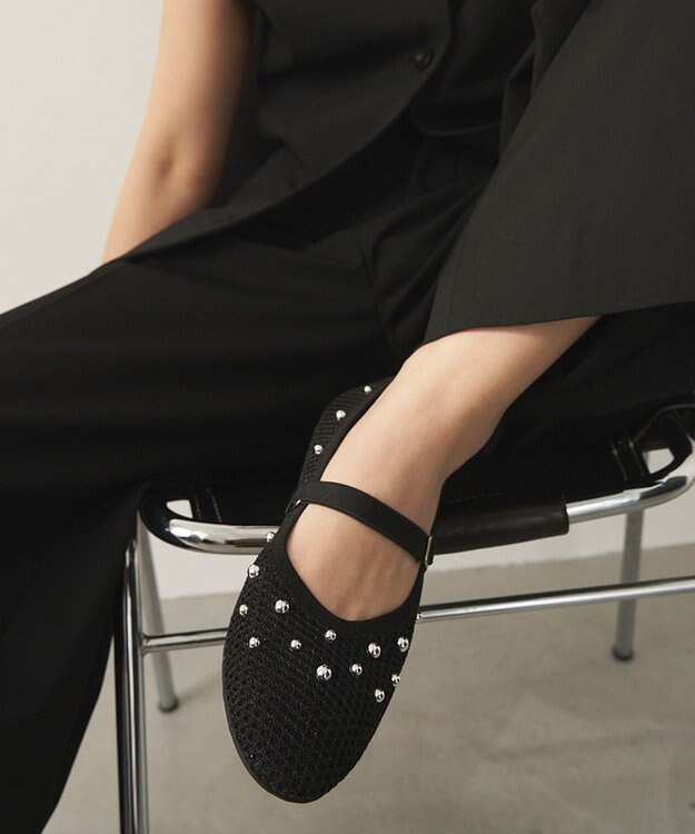 steppi ラウンドメッシュスタッズパンプス ブラック