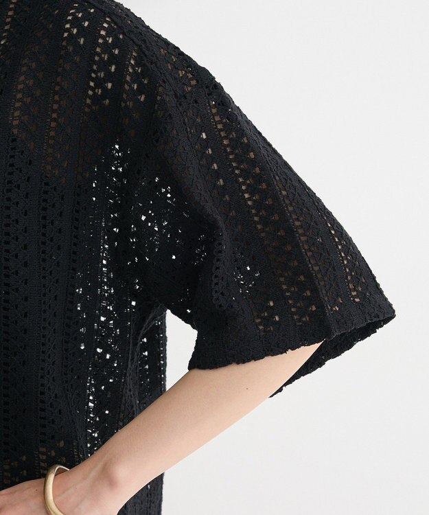 Green Parks インド綿 　衿付きレースシャツ Black