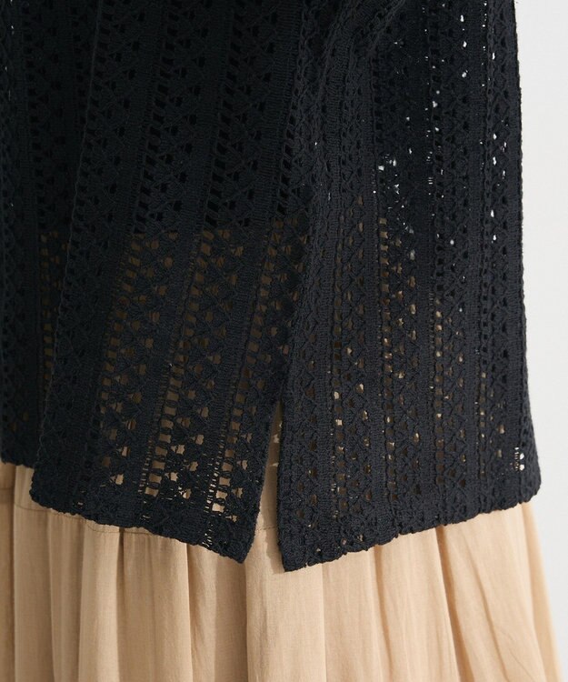 Green Parks インド綿 　衿付きレースシャツ Black