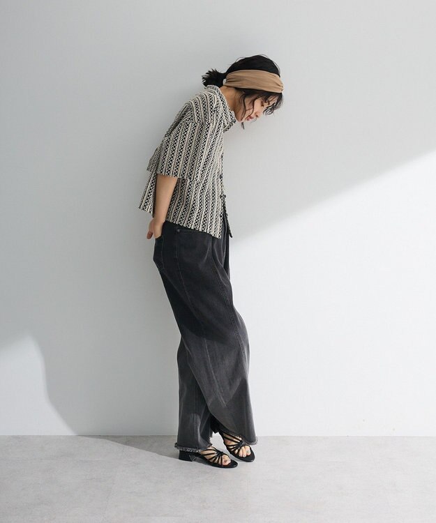 Green Parks インド綿 　衿付きレースシャツ Black