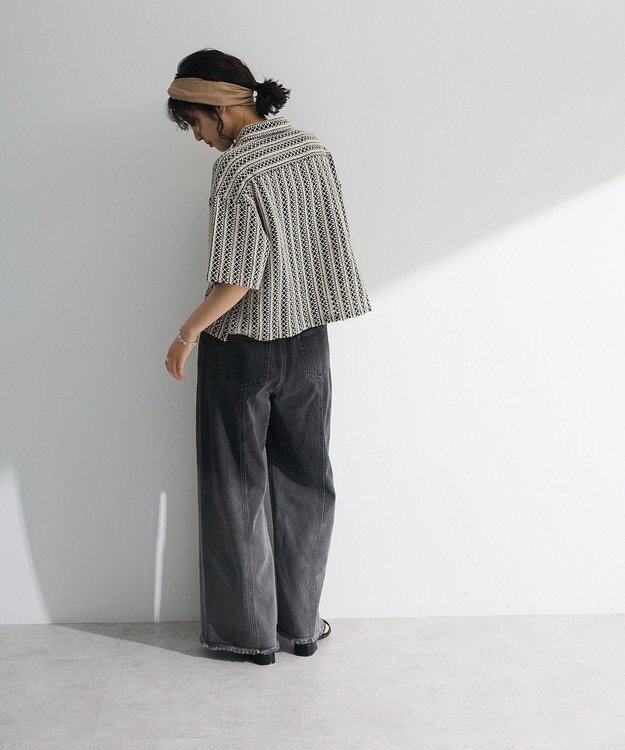 Green Parks インド綿 　衿付きレースシャツ Black