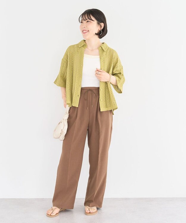 Green Parks インド綿 　衿付きレースシャツ Black