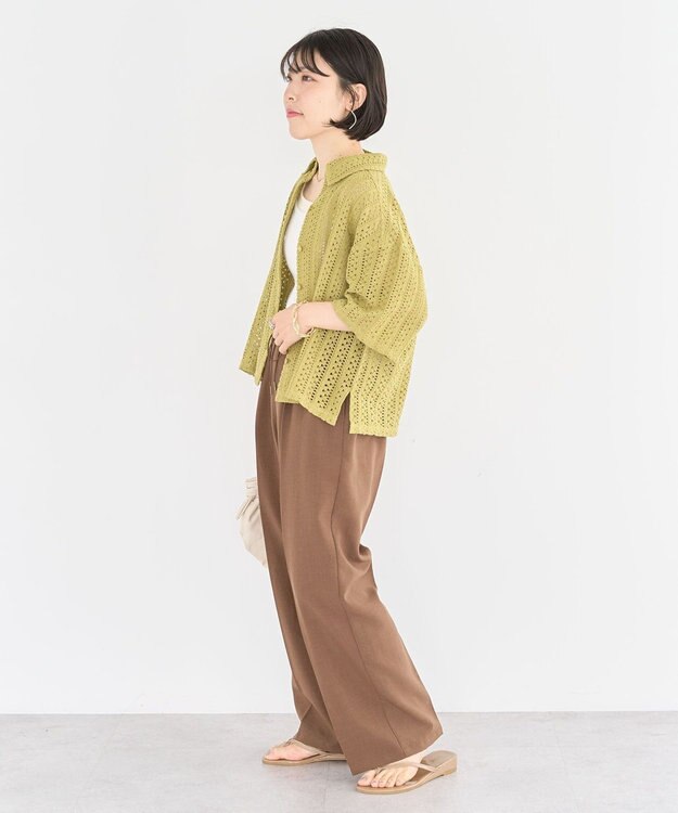 Green Parks インド綿 　衿付きレースシャツ Black