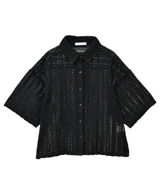 Green Parks インド綿 　衿付きレースシャツ Black