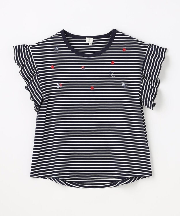 組曲 KIDS 【150-160㎝】 フルーティーボーダーTシャツ ネイビー