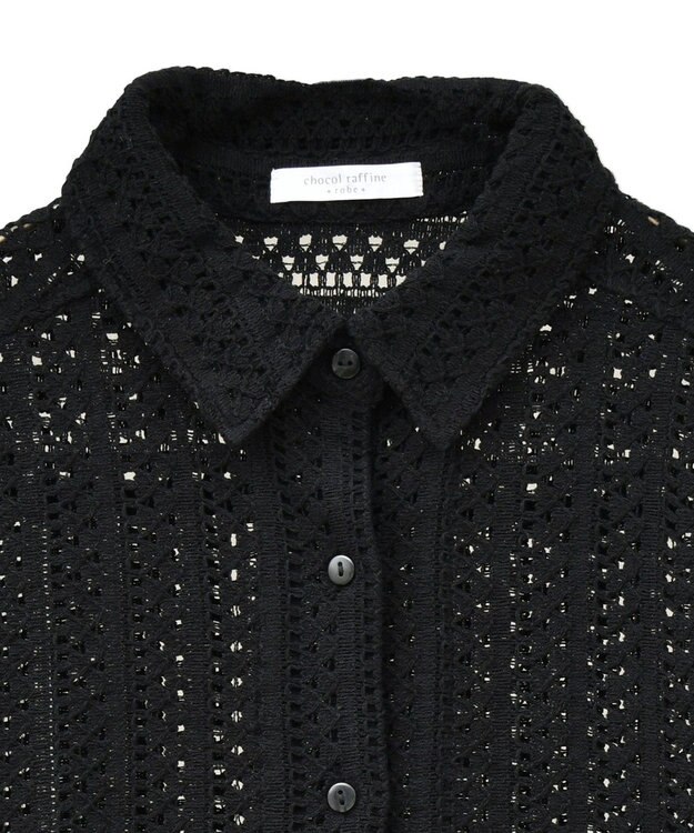 Green Parks インド綿 　衿付きレースシャツ Black