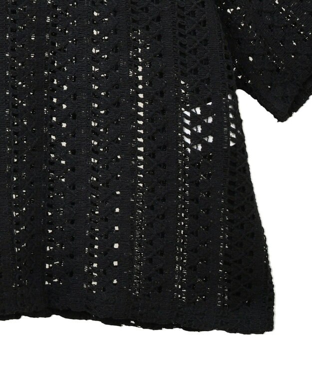 Green Parks インド綿 　衿付きレースシャツ Black