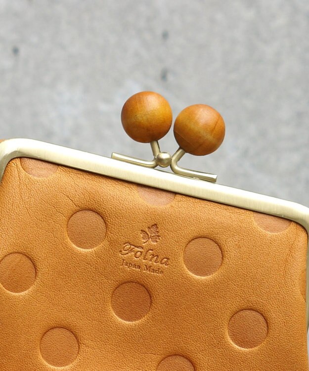 FOLNA RD ドット型押し ウッドボールがま口財布 キャメル