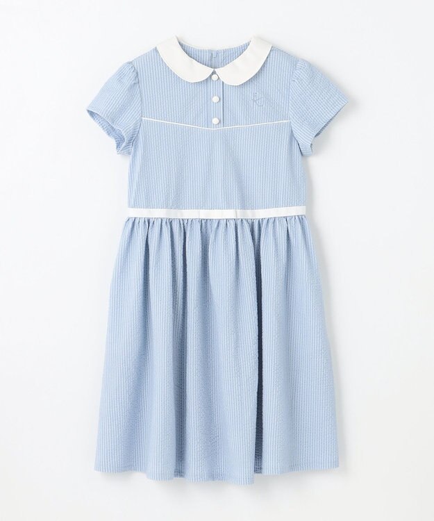 組曲 KIDS 【110-140㎝】サッカーストライプ ワンピース サックスブルー