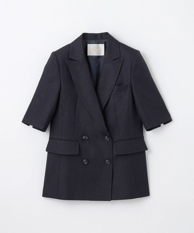 GRACE CONTINENTAL リネンタッチハーフスリーブジャケット ネイビー