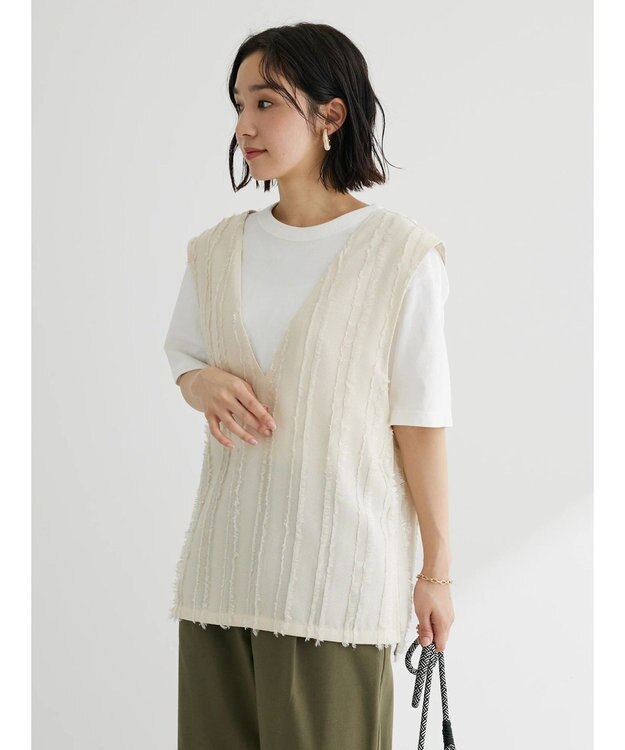 Green Parks デザインＶネックベスト Ecru