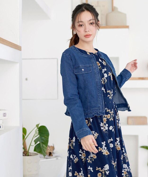 Tiaclasse ノーカラーデニムジャケット ブルー