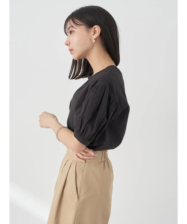 earth music&ecology 刺繍パフスリーブブラウス Black