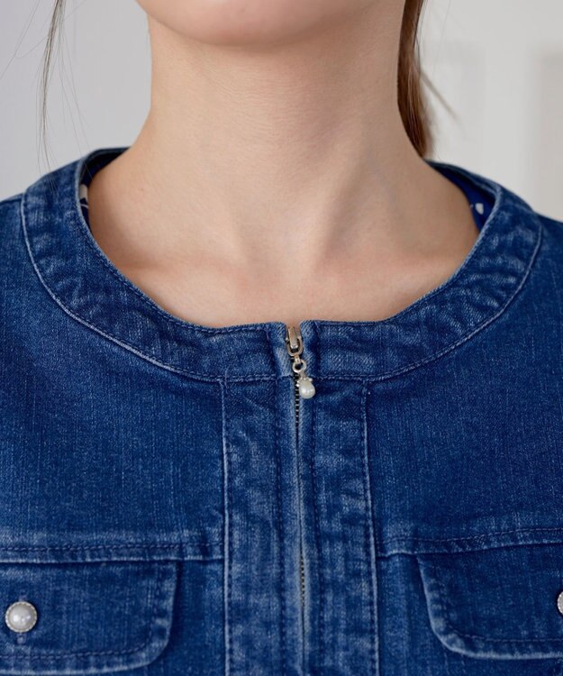 Tiaclasse ノーカラーデニムジャケット ブルー