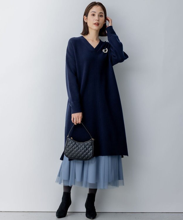 組曲 Aラインリラクシーニット ワンピース ネイビー系