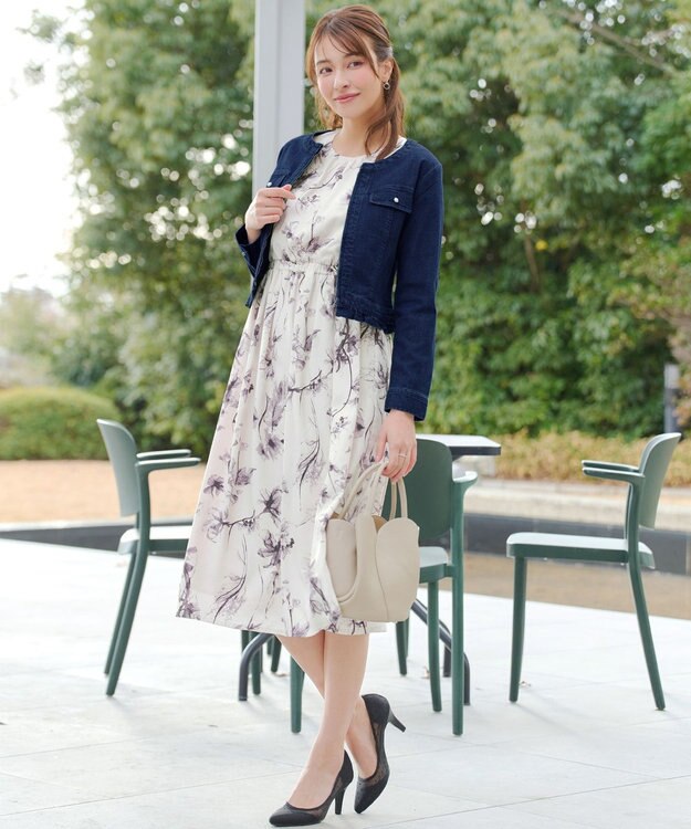 Tiaclasse ノーカラーデニムジャケット ネイビー