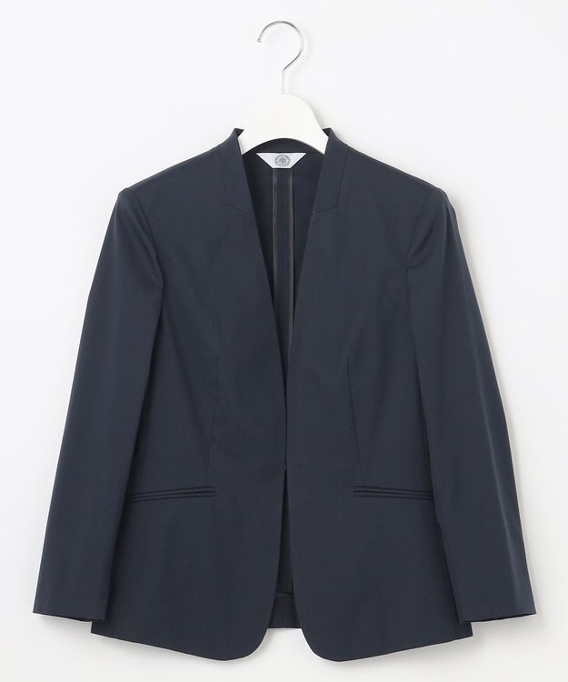 J.PRESS LADIES 【セットアップ対応・洗える・撥水・防汚】コットンFITTYシャーク ノーカラー ジャケット ネイビー系