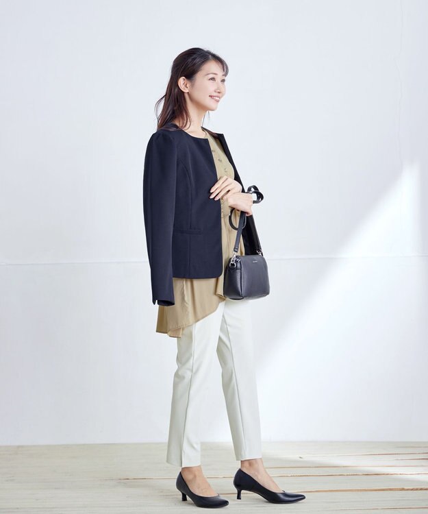 Tiaclasse L 【ダブルクロス・洗える】ノーカラージャケット ネイビー