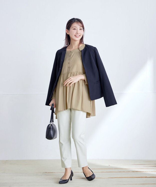 Tiaclasse L 【ダブルクロス・洗える】ノーカラージャケット ネイビー