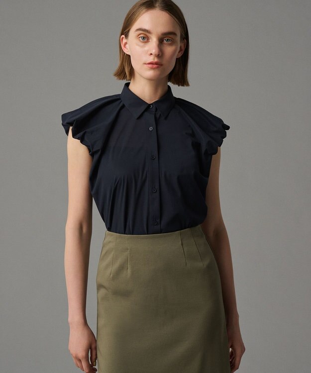 uncrave 【新色追加・洗濯機洗い可】シアー タックスリーブブラウス（uncrave STANDARD） ネイビー