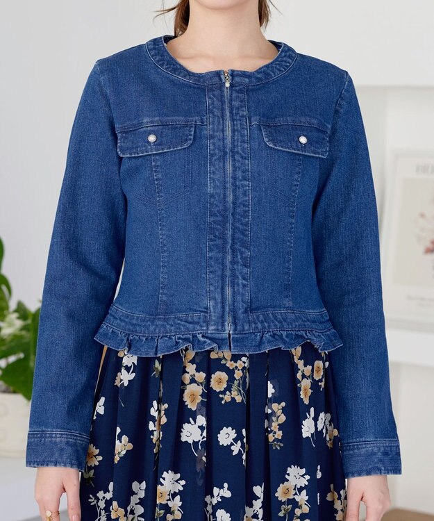 Tiaclasse ノーカラーデニムジャケット ブルー