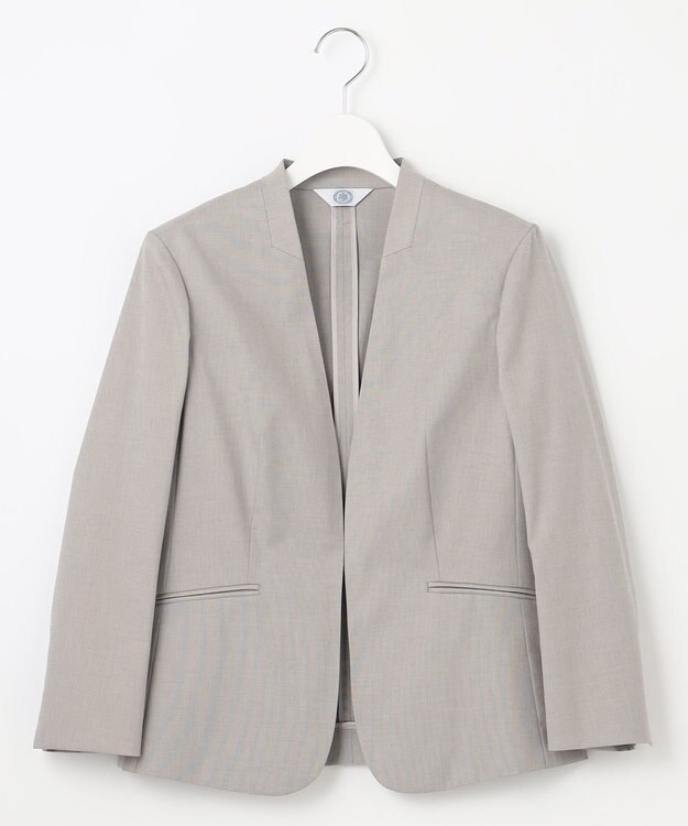 J.PRESS LADIES 【セットアップ対応・洗える・撥水・防汚】コットンFITTYシャーク ノーカラー ジャケット ベージュ系