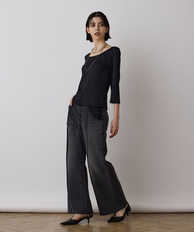 GRACE CONTINENTAL テレコボートネックトップ ブラック