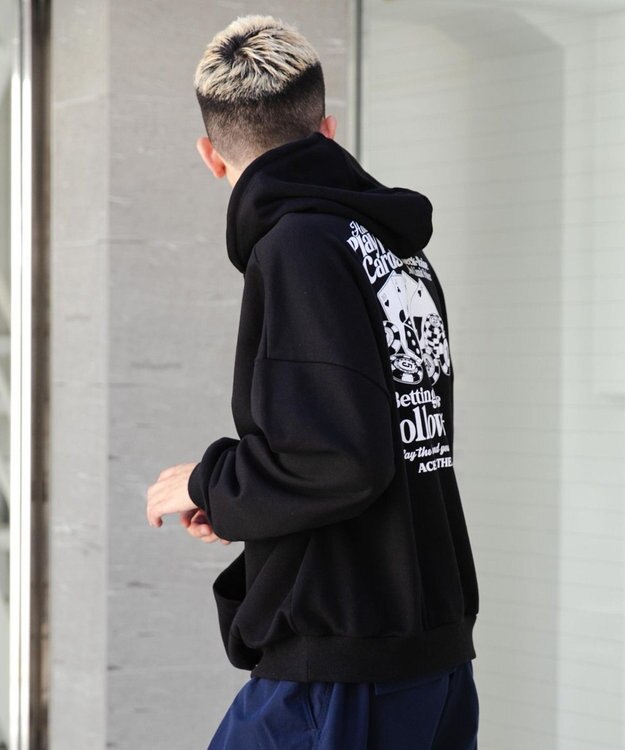 WEGO ヘビーウエイトユニークモチーフプルパーカー ブラック