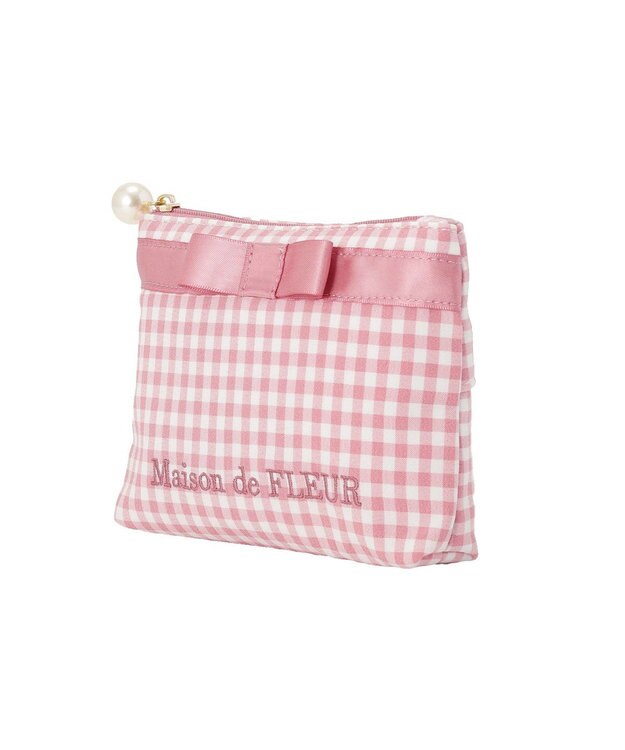 Maison de FLEUR ギンガムチェックスクエアポーチ Pink