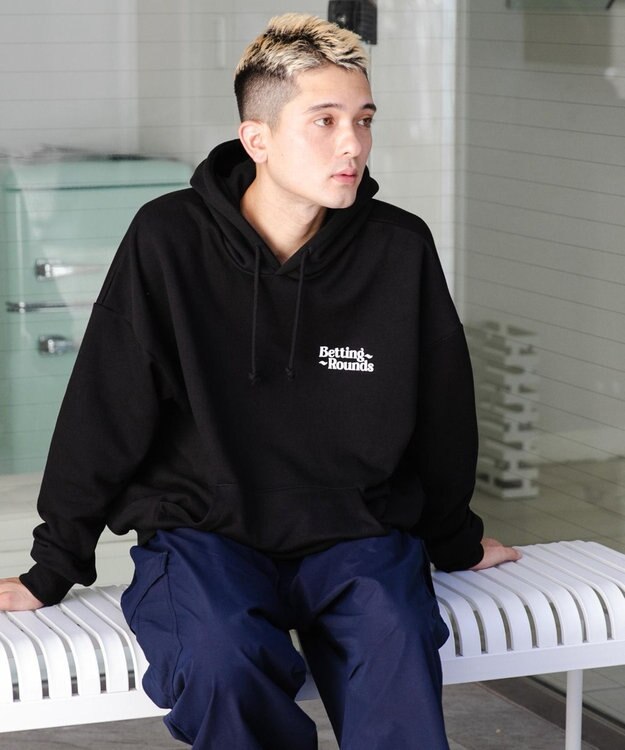 WEGO ヘビーウエイトユニークモチーフプルパーカー ブラック